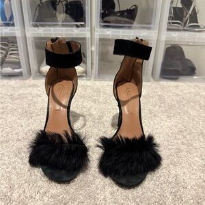 BCBG Black Fur Strap Heels